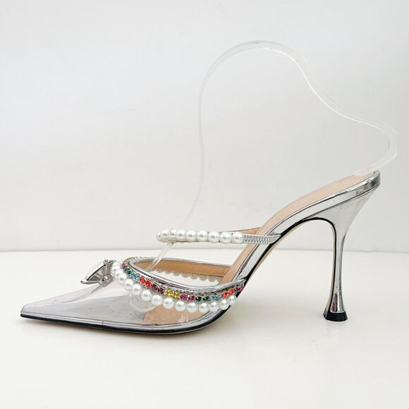 Mach & Mach Diamond of Elizabeth Imitation Pearl Pointed Toe Mule Crystals PVC - Picture 5 of 12